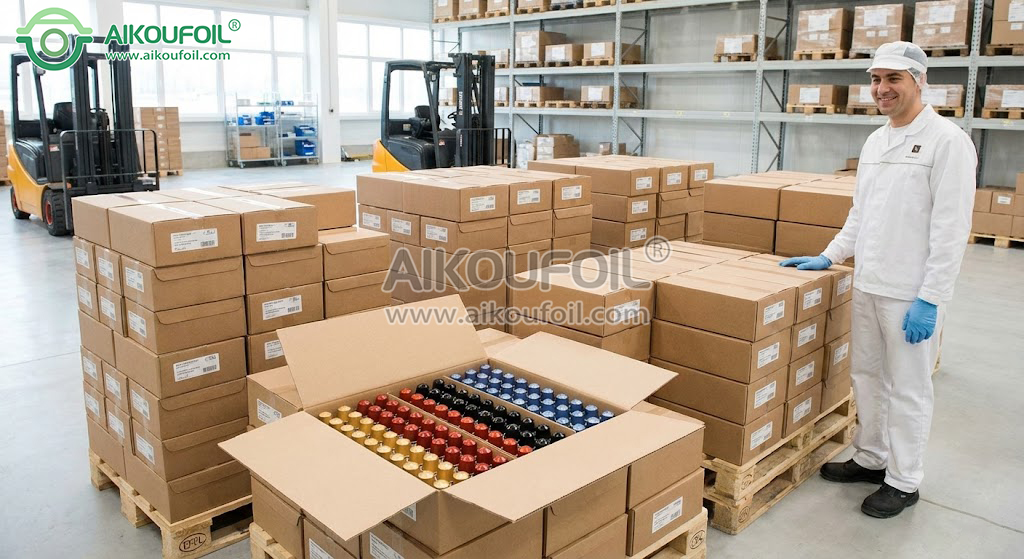 Engineering diagram showing dynamic forces acting on a pallet of aluminum capsules during ocean transit.