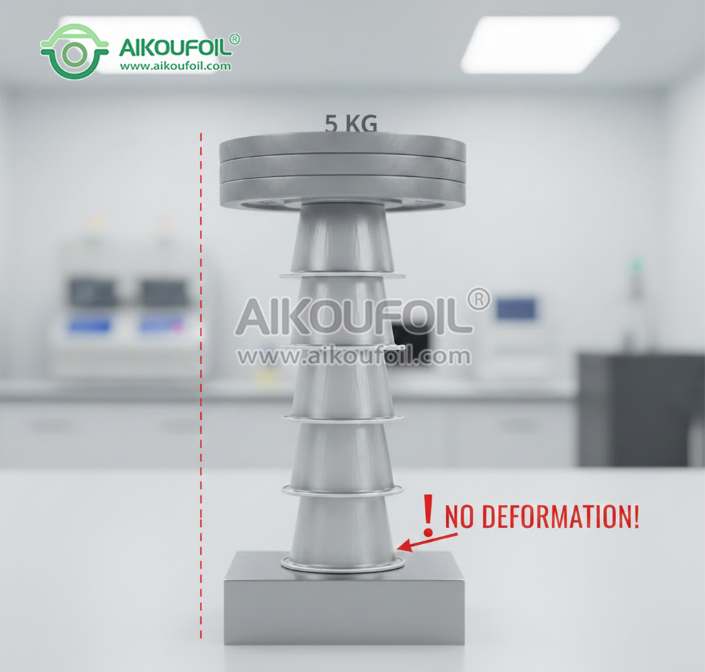 Load resistance test showing stacked capsules under vertical weight maintaining their air gap to prevent locking.