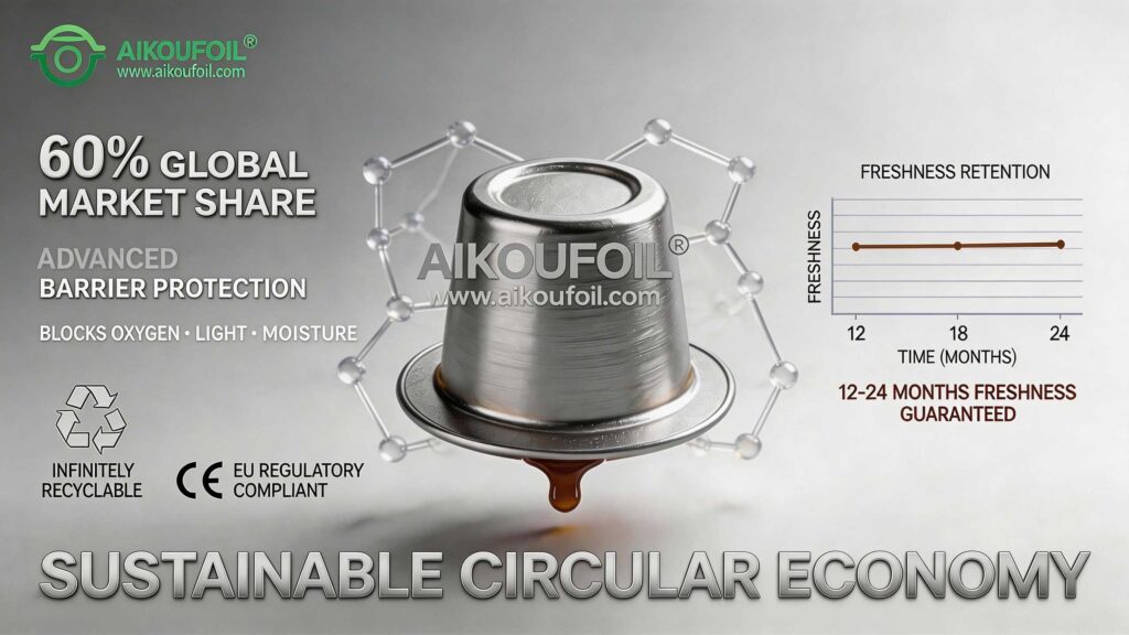Aluminum accounts for approximately 60% of the global coffee capsule market, preferred for its superior barrier properties against oxygen, light, and moisture—preserving coffee freshness for up to 12-24 months without refrigeration.