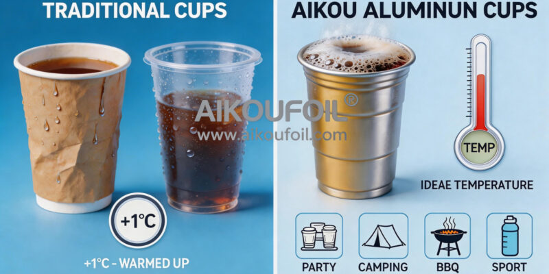 Plastic cup deformation vs aluminum cup stability in same temperature comparison