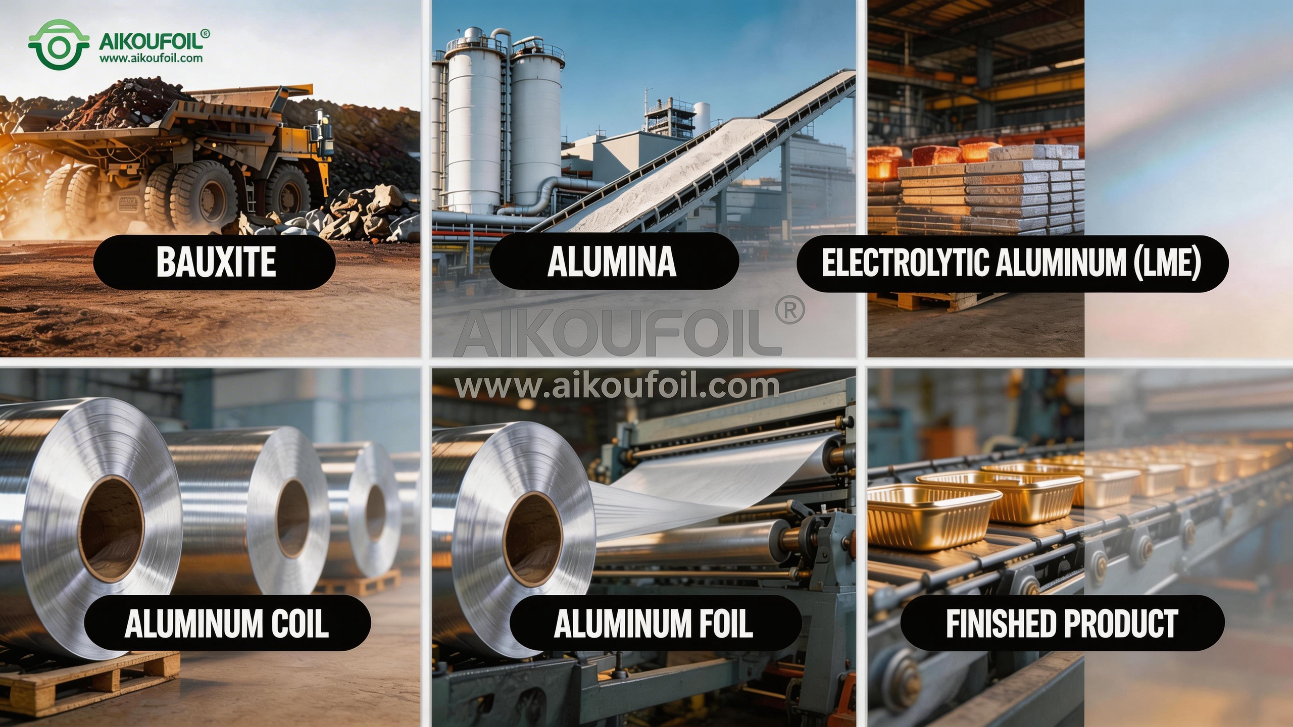 Aluminum foil cost transmission chain from bauxite to finished heat sealing container showing 70-80% raw material cost share