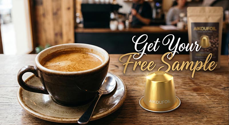Request free Nespresso compatible empty aluminum coffee capsules samples from AIKOUFOIL