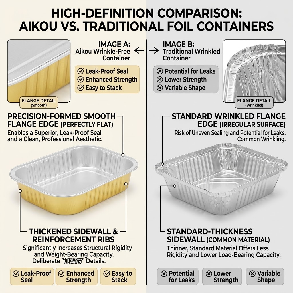 smooth-wall vs wrinkled-wall aluminum foil containers comparison with reinforced sidewall ribs